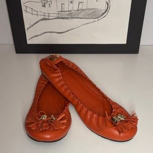 Tory Burch Reese Mestico Tassel Women’s Orange Ballet Flat Size US 10M